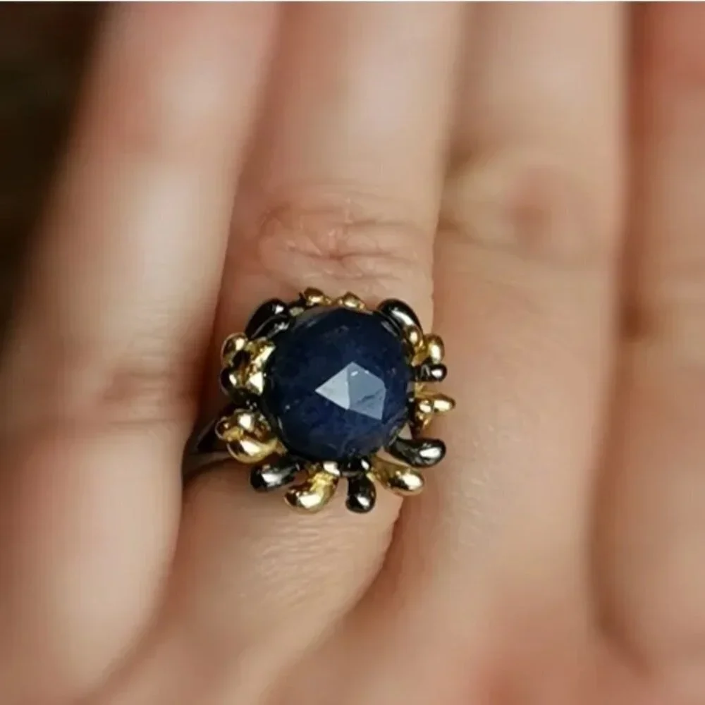 Corundum Sapphire sterling silver 14k gold ring 🆕